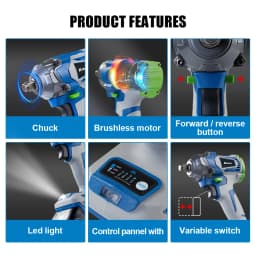 Kamolee 1200N.M Torque Brushless Electric Impact WrenchIn 1/2 1/4 Lithium-Ion Battery