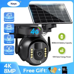 Neye 8MP/4K Solar Outdoor 4G SIM Card Camera HD 10X Digital Zoom Pan Tilt Camera Automatic Tracking Built-In Battery Camera