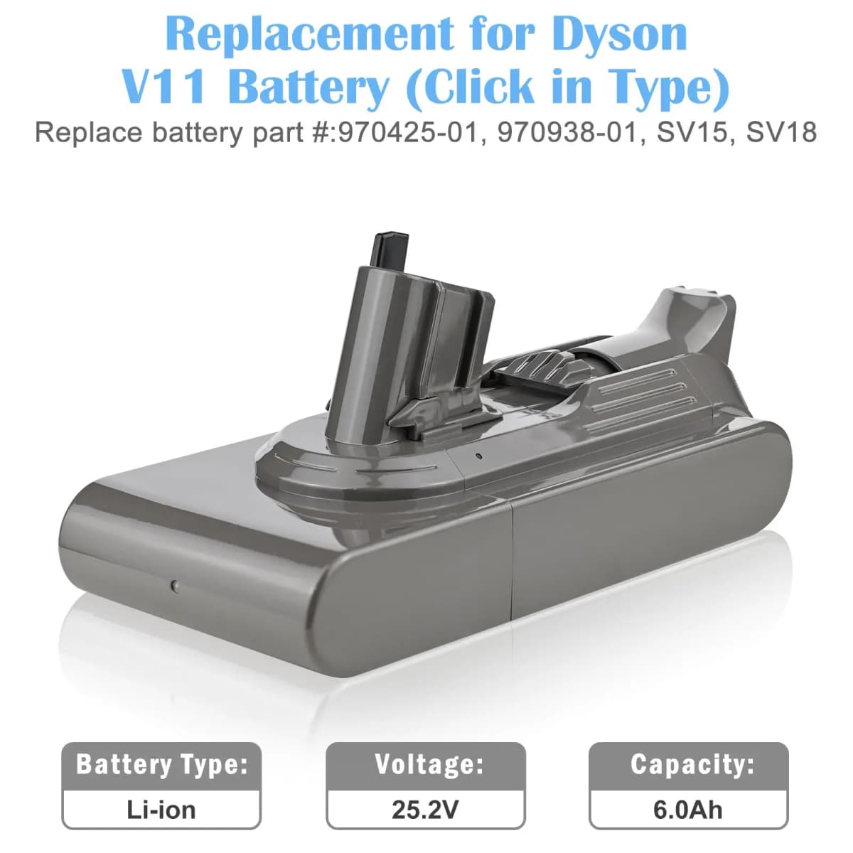 SWAREY 6000mAh V11 V15 Click-in Battery Replacement for Dyson V11, V15 Detect, with snap-on design
