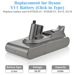 SWAREY 6000mAh V11 V15 Click-in Battery Replacement for Dyson V11, V15 Detect, with snap-on design
