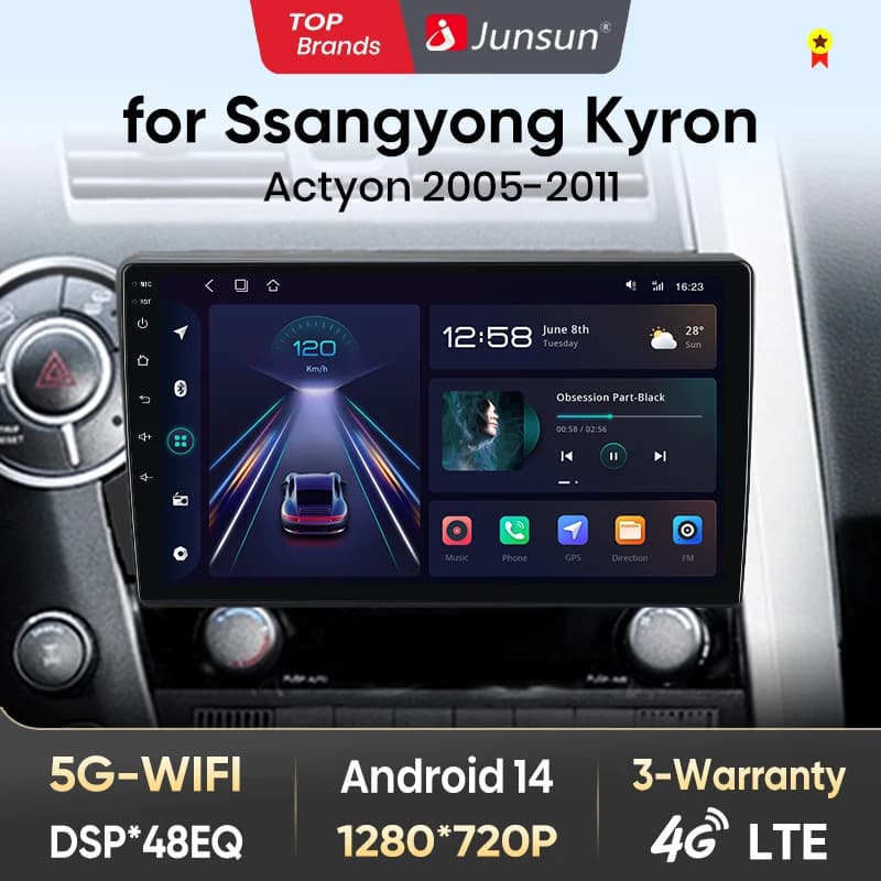 Junsun AI voice Wireless Carplay Android Auto radio For Ssangyong Actyon 2005-2011 Car Intelligent Systems BT 2 din autoradio