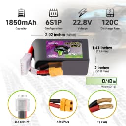 Ovonic 6S Lipo Battery 1850mah 120C 22.2V FPV Pack with XT60 Plug for 5 to 6 inch FPV Drones Racing Freestyle Drones(2P