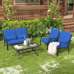 4-Piece Garden Furniture Set,Patio Furniture with Seat,Back and Waist Cushions,for 4 People,Set Including 2 Chairs,Bench & Table