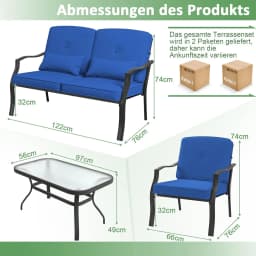 4-Piece Garden Furniture Set,Patio Furniture with Seat,Back and Waist Cushions,for 4 People,Set Including 2 Chairs,Bench & Table