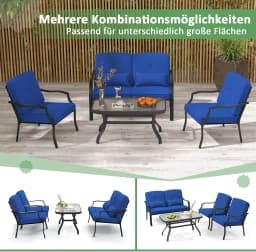 4-Piece Garden Furniture Set,Patio Furniture with Seat,Back and Waist Cushions,for 4 People,Set Including 2 Chairs,Bench & Table