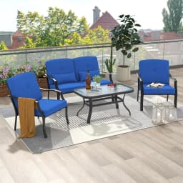 4-Piece Garden Furniture Set,Patio Furniture with Seat,Back and Waist Cushions,for 4 People,Set Including 2 Chairs,Bench & Table