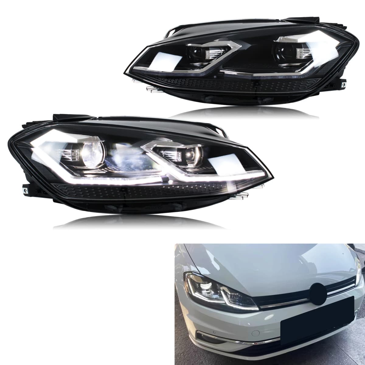 LED Headlights for Volkswagen VW Golf MK7.5 TSI TDI Variant halogen 2017-2020 [not fit GTI/GTD/Rline/MK7] Front Lamps Assembly