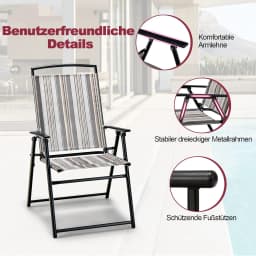 Set of 2 Garden Chairs, High-Backed Folding Chairs with Armrests, Balcony Chairs with Breathable Fabric, Patio Chairs