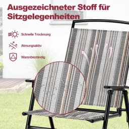 Set of 2 Garden Chairs, High-Backed Folding Chairs with Armrests, Balcony Chairs with Breathable Fabric, Patio Chairs