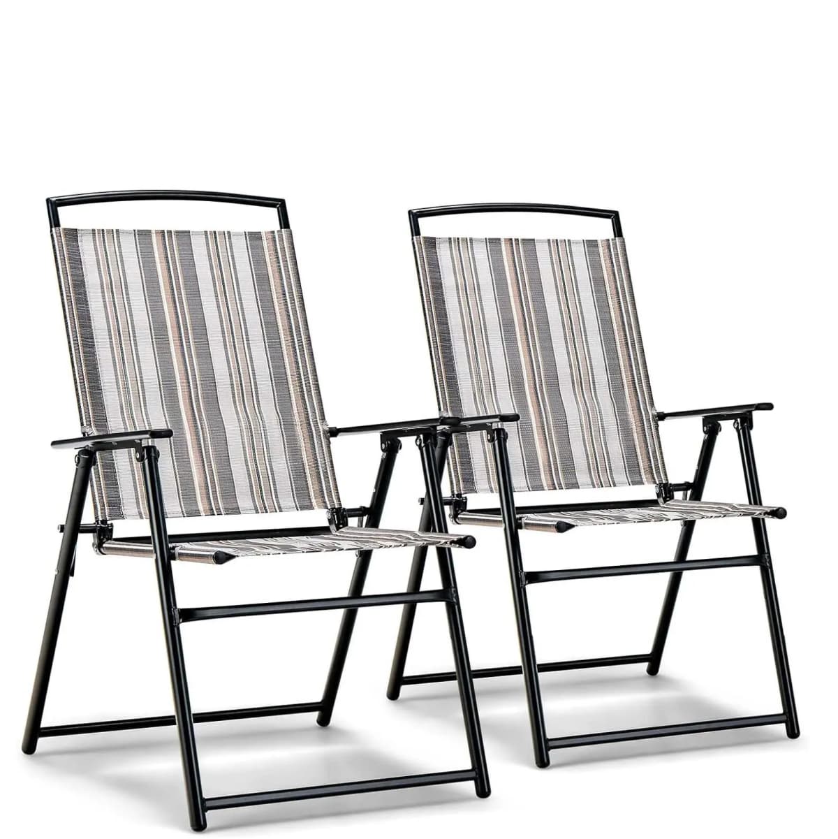 Set of 2 Garden Chairs, High-Backed Folding Chairs with Armrests, Balcony Chairs with Breathable Fabric, Patio Chairs