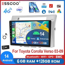 ESSGOO 9" For Toyota Corolla Verso 2003-09 Android 14 Car Stereo Radio Wireless Carplay Android Auto GPS Nav 4G WIFI DSP 6+128G