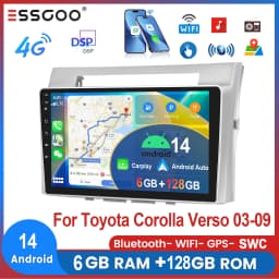 ESSGOO 9" For Toyota Corolla Verso 2003-09 Android 14 Car Stereo Radio Wireless Carplay Android Auto GPS Nav 4G WIFI DSP 6+128G