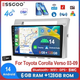 ESSGOO 9" For Toyota Corolla Verso 2003-09 Android 14 Car Stereo Radio Wireless Carplay Android Auto GPS Nav 4G WIFI DSP 6+128G