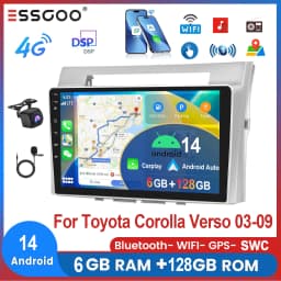 ESSGOO 9" For Toyota Corolla Verso 2003-09 Android 14 Car Stereo Radio Wireless Carplay Android Auto GPS Nav 4G WIFI DSP 6+128G