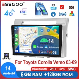 ESSGOO 9" For Toyota Corolla Verso 2003-09 Android 14 Car Stereo Radio Wireless Carplay Android Auto GPS Nav 4G WIFI DSP 6+128G