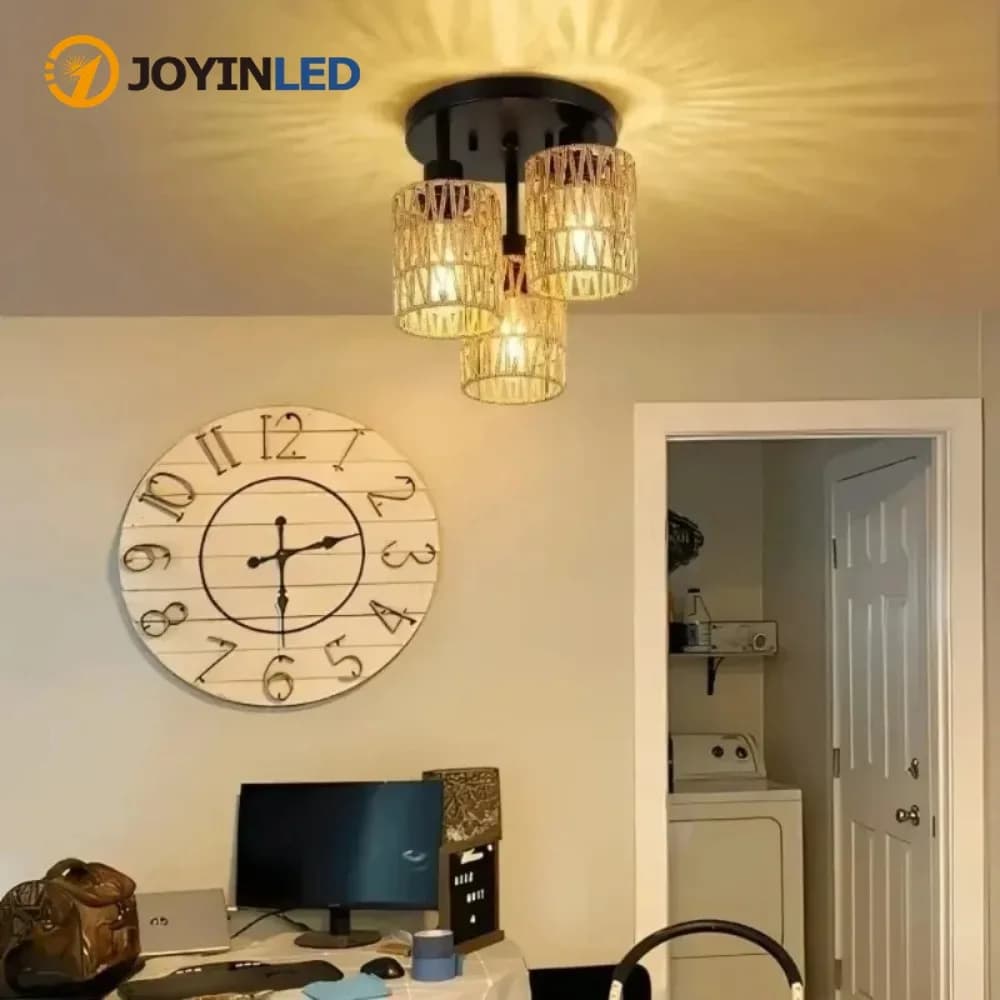 JOYINLED Handmade Rattan Ceiling Lamp Woven Boho Chandelier with E27 Socket Wicker Pendant Light for Bedroom Dining Hallway