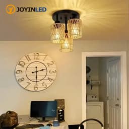 JOYINLED Handmade Rattan Ceiling Lamp Woven Boho Chandelier with E27 Socket Wicker Pendant Light for Bedroom Dining Hallway