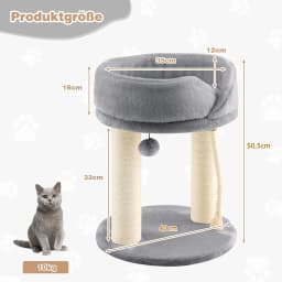 Small 4-in-1 Cat Scratching Post with Soft Seat & Base & Fur Ball and Sisal Rope, Wooden Cat Scratching Post, Cat Furniture