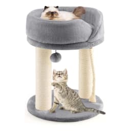Small 4-in-1 Cat Scratching Post with Soft Seat & Base & Fur Ball and Sisal Rope, Wooden Cat Scratching Post, Cat Furniture