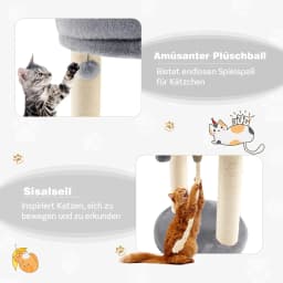 Small 4-in-1 Cat Scratching Post with Soft Seat & Base & Fur Ball and Sisal Rope, Wooden Cat Scratching Post, Cat Furniture