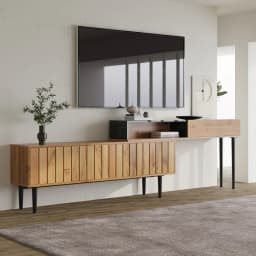 Modern TV cabinet with marble and wood grain design, PVC edges, iron legs, dark wood color, home decor