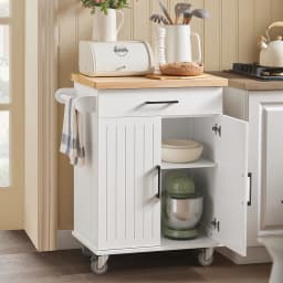 SoBuy FKW119-WN Kitchen Carts with Work plate serving trolley with Roller Trolley kitchen Kitchen Island Kitchens wardrobe White-Nature
