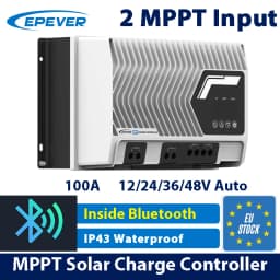 EPEVER 100A MPPT Solar Charge Controller Inside Bluetooth IP43 Waterproof 12/24/48V DC Auto Dual PV Panel Input Support LiFePO4