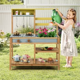 Children's Outdoor Mud Kitchen,Wooden with Sink,Play Kitchen with Hooks and Removable Shelf,for Children from 3 Years