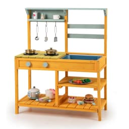 Children's Outdoor Mud Kitchen,Wooden with Sink,Play Kitchen with Hooks and Removable Shelf,for Children from 3 Years