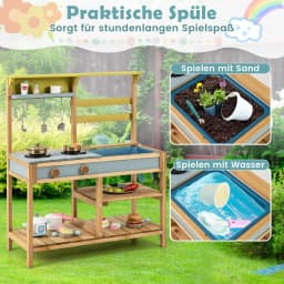 Children's Outdoor Mud Kitchen,Wooden with Sink,Play Kitchen with Hooks and Removable Shelf,for Children from 3 Years