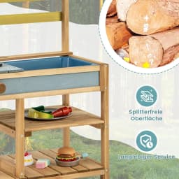 Children's Outdoor Mud Kitchen,Wooden with Sink,Play Kitchen with Hooks and Removable Shelf,for Children from 3 Years