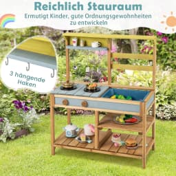 Children's Outdoor Mud Kitchen,Wooden with Sink,Play Kitchen with Hooks and Removable Shelf,for Children from 3 Years