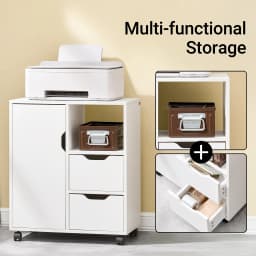 Sobuy Fbt105-W Printer Cart with 2 Drawers & 1 Door File Cabinet Rolling Container Office Cart Side Cart Office Container White