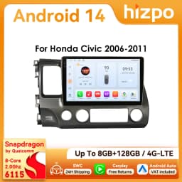 10.1 " Hizpo 2Din Android Auto Car Radio for Honda Civic 2006 - 2011 Snapdragon 6115 GPS RDS DSP BT 4G CarPlay SWC 360 ° CAM