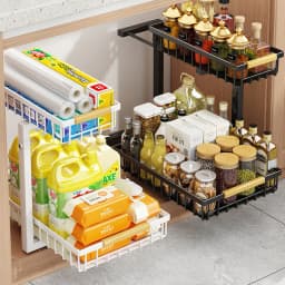 2 Tier Under Sink Organizer Sliding Cabinet Basket Storage Rack Pull-out Finishing Seasoning Bathroom Kitchen Organizer