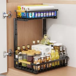 2 Tier Under Sink Organizer Sliding Cabinet Basket Storage Rack Pull-out Finishing Seasoning Bathroom Kitchen Organizer