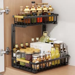 2 Tier Under Sink Organizer Sliding Cabinet Basket Storage Rack Pull-out Finishing Seasoning Bathroom Kitchen Organizer
