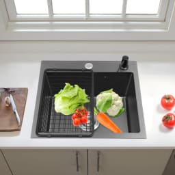 45x40cm 201 Stainless Steel Large Capacity Kitchen Sink Stainless Steel rustproof Sink Faucet with Drains Black