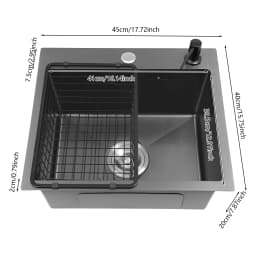45x40cm 201 Stainless Steel Large Capacity Kitchen Sink Stainless Steel rustproof Sink Faucet with Drains Black