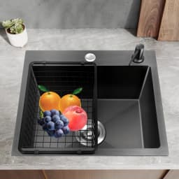 45x40cm 201 Stainless Steel Large Capacity Kitchen Sink Stainless Steel rustproof Sink Faucet with Drains Black