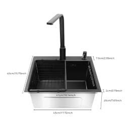 45x40cm 201 Stainless Steel Large Capacity Kitchen Sink Stainless Steel rustproof Sink Faucet with Drains Black