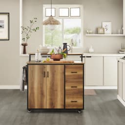 Sobuy Knl02-Pf Design Kitchen Cart with Countertop Kitchen Island with Doors and Drawers Sideboard on Wheels Kitchen Trolley