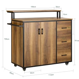 Sobuy Knl02-Pf Design Kitchen Cart with Countertop Kitchen Island with Doors and Drawers Sideboard on Wheels Kitchen Trolley