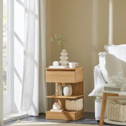 SoBuy FBT49 side table, bedside table, nightstand dresser with 1 drawer and 3 shelves, natural color, WDH approx. 39x65x39cm
