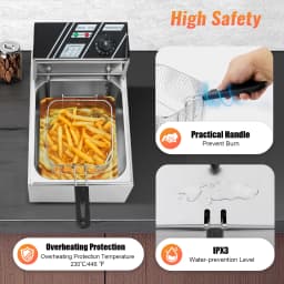 6L 2.5kw Stainless Steel Single Tank Electric Fryer Electric Submersible Fryer for Making Chips, Fried Chicken