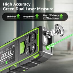 Huepar BLM-100G Dual Laser Rangefinder 200M Green Beam Laser Measure Meter Unit High Accuracy Measurement Tool & LCD Backlit