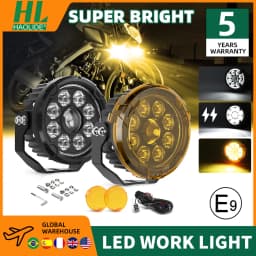 HAOLIDE Newest Amber Strobe 5" Motorcycle Work Light With Wire Harness White Yellow LED Driving Lights For Motorbike BMW 12V-80V