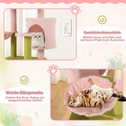 148 cm Cat Scratching Post, Flower Theme, Multi-Tier Cat Tree with Cat Cave, Hammock, Sisal Posts, Scratching Board, Ball