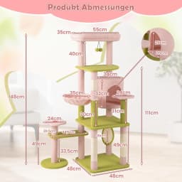 148 cm Cat Scratching Post, Flower Theme, Multi-Tier Cat Tree with Cat Cave, Hammock, Sisal Posts, Scratching Board, Ball