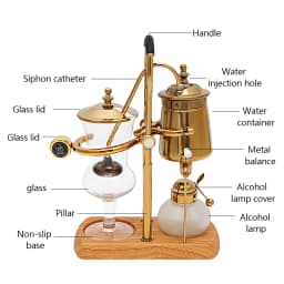400ml Belgium Royal Family Balance Syphon Unique Gravity Vintage Coffee Maker Vacuum Brewing System Luxury Set Gold